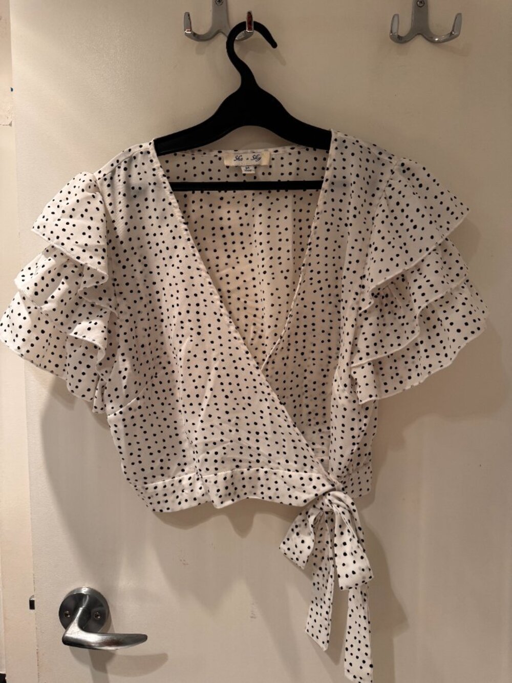 She + Sky Polka Dot Wrap Crop Top